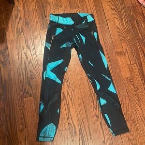 Lululemon Great Condition Leggings Black + Blue Mesh Design w/ Zippers